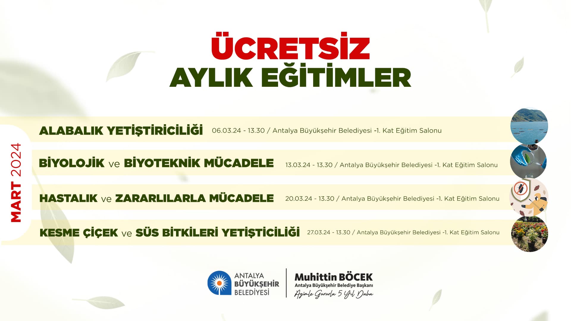 Antalya Büyükşehir Belediyesi, Mart ayında yerel üreticilere ücretsiz eğitim programları düzenliyor.