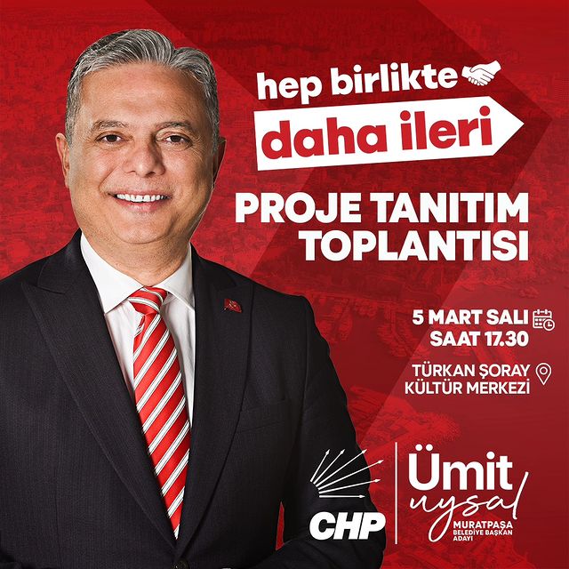 CHP Antalya İl Başkanlığı, Muratpaşa bölgesinde yürütülen projeleri tanıtmak için proje tanıtım toplantısı düzenleyecek.