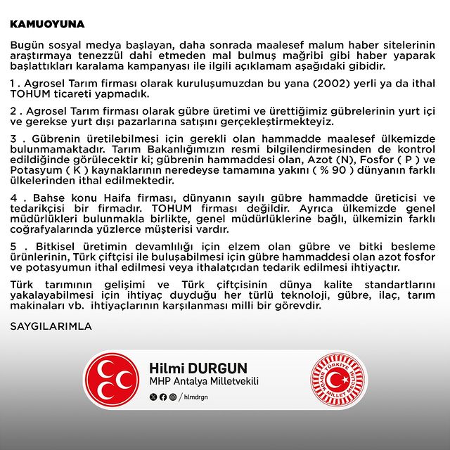Antalya'da MHP Milletvekili Hilmi Durgun'u hedef alan asılsız iddialar gündemde
